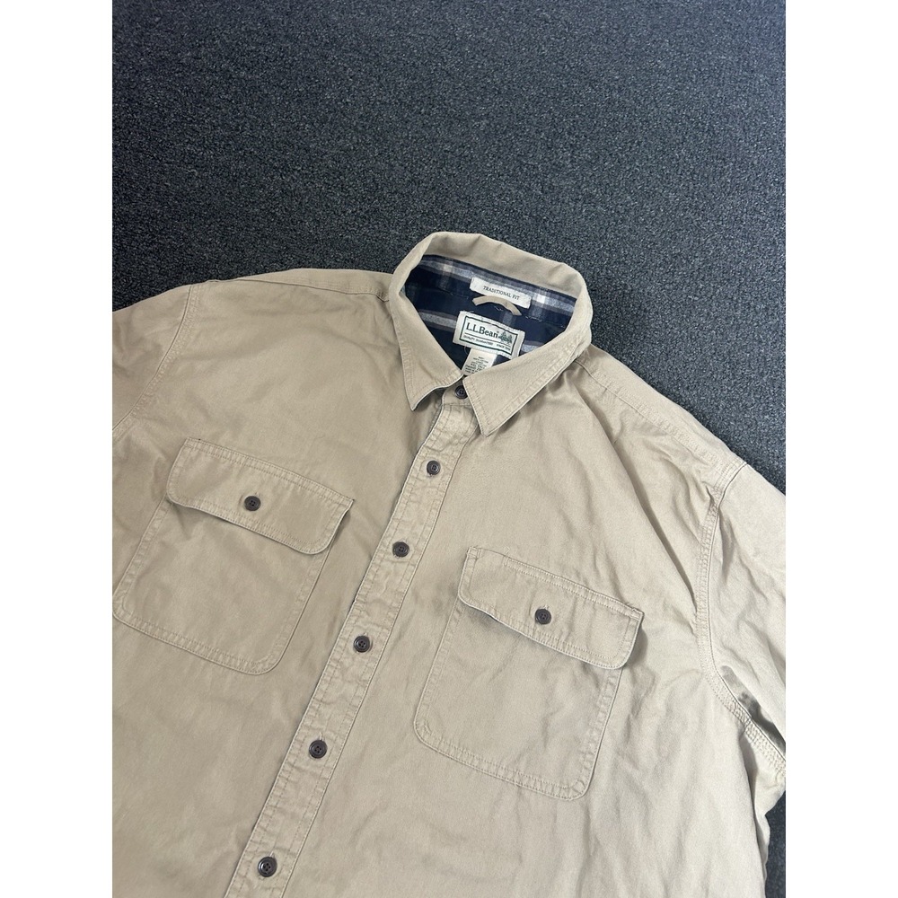 LL Bean‎ Flannel Lined Hurricane Shirt Tan Mens Size 2XLT Shacket Hiking Button